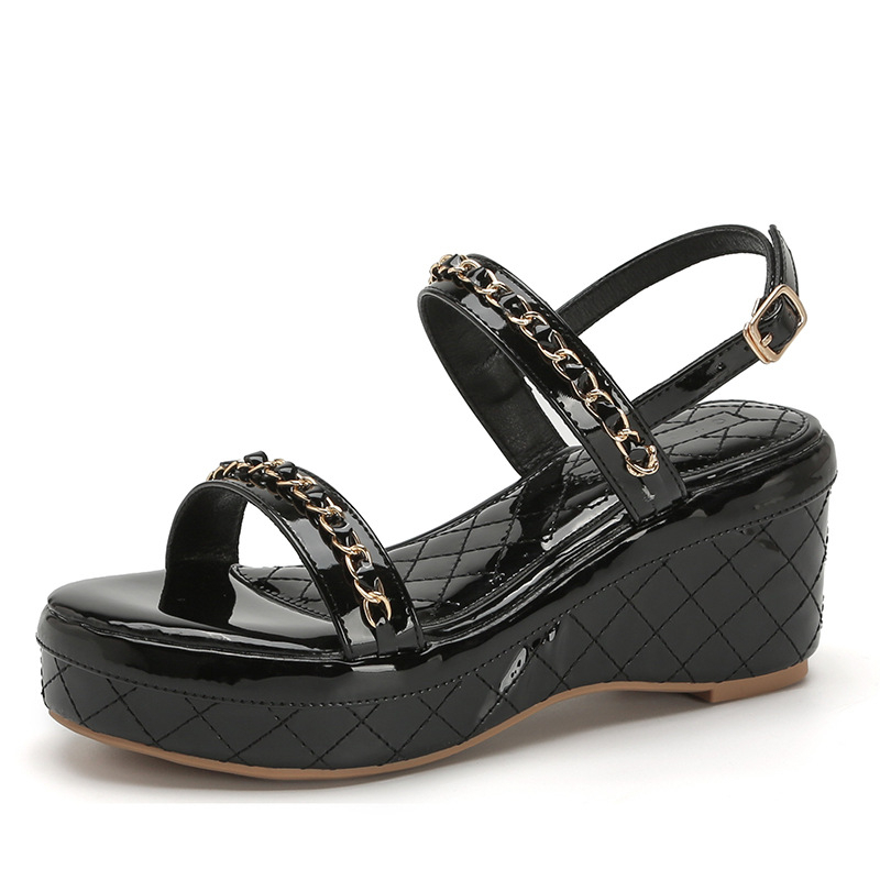 Giày sandal đế xuồng nữ siêu êm nhẹ phối quai dây hở mũi cao gót 5 phân
