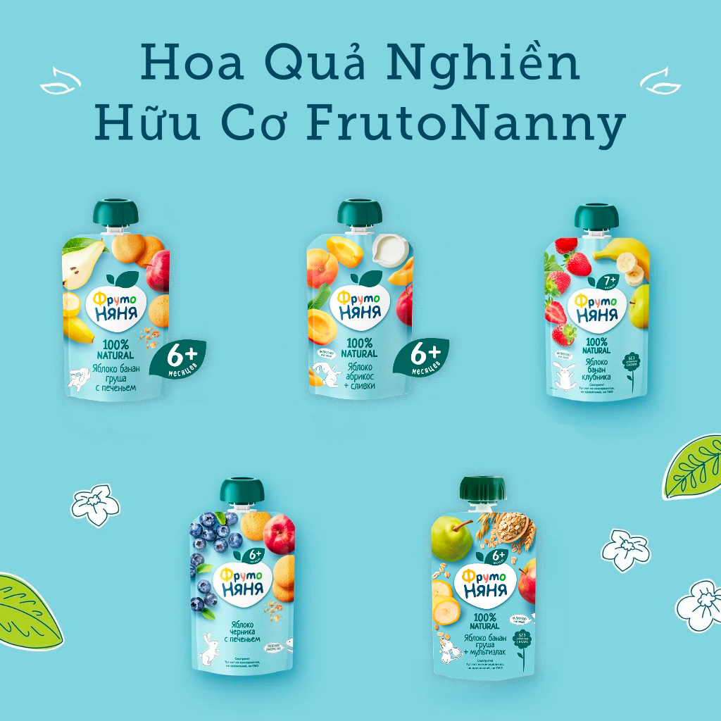 Hoa Quả Nghiền Hữu Cơ FrutoNanny Cho Bé Ăn Dặm Các Vị 90g