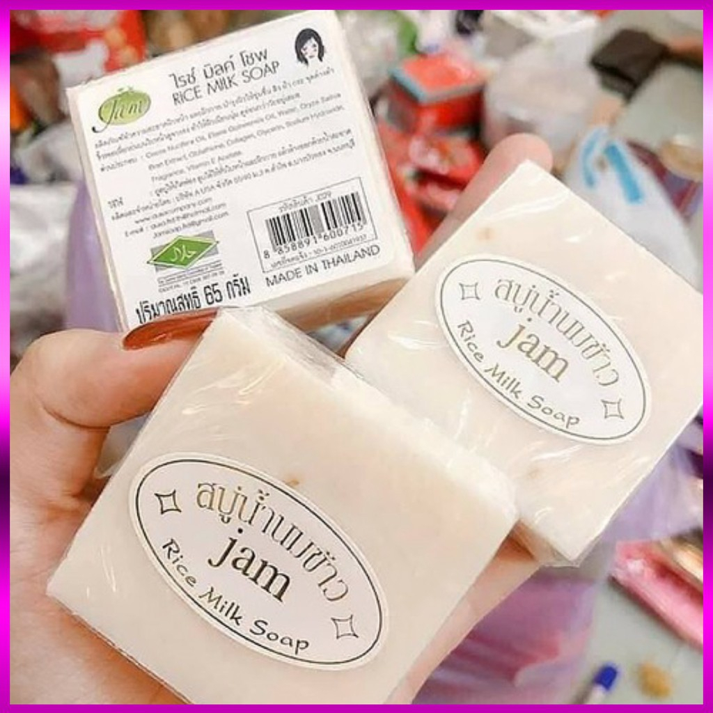 Xà Phòng Cám Gạo Và Sữa Tươi Jam Rice Milk Soap trắng da Thái Lan cho mặt và cơ thể 60g