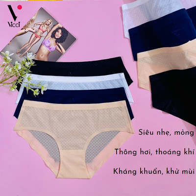 [BST mới] Set 4 quần lót nữ biết thở không đường may Vicci 209 kẻ caro thông hơi nhiều màu