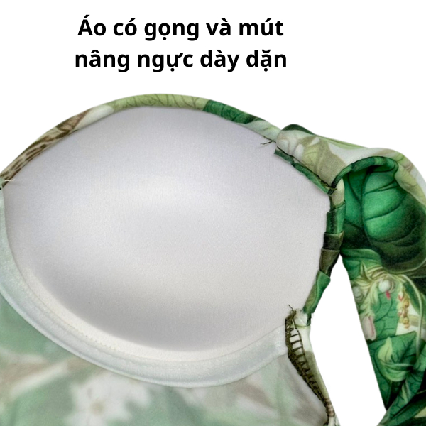 Đồ Bơi Nữ Bikini LANBISHOP Set 3 Món Hoa Xanh Tay Vuông Kèm Khăn Mẫu Mới Oderi Lanbi-211