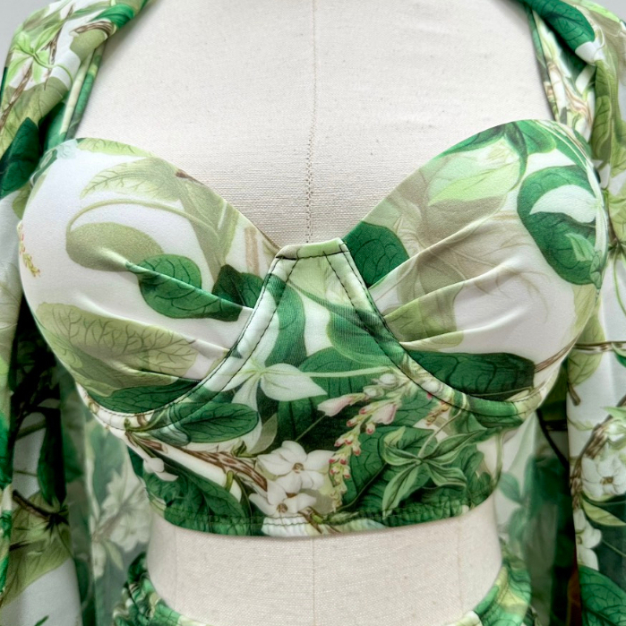 Đồ Bơi Nữ Bikini LANBISHOP Set 3 Món Hoa Xanh Tay Vuông Kèm Khăn Mẫu Mới Oderi Lanbi-211