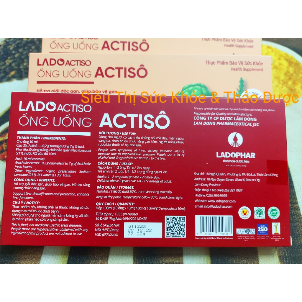 Combo 6 hộp, 10 hộp Ống uống actiso- chính hãng dược Ladophar. Hộp 10 ống * 10ml. hỗ trợ bảo vệ gan, tiện lợi sử dụng.