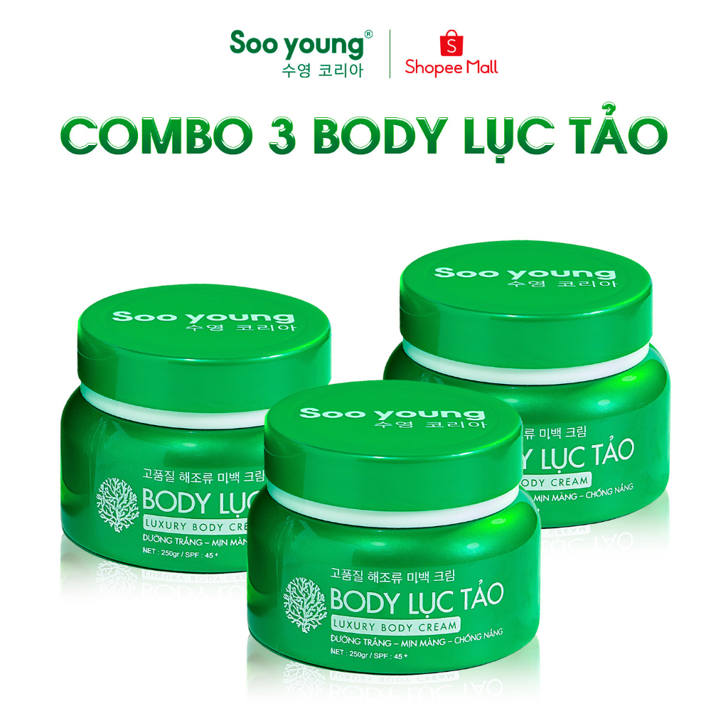 Combo 3 hộp kem Body Lục Tảo SOOYOUNG KOREA dưỡng trắng mịn màng 250g