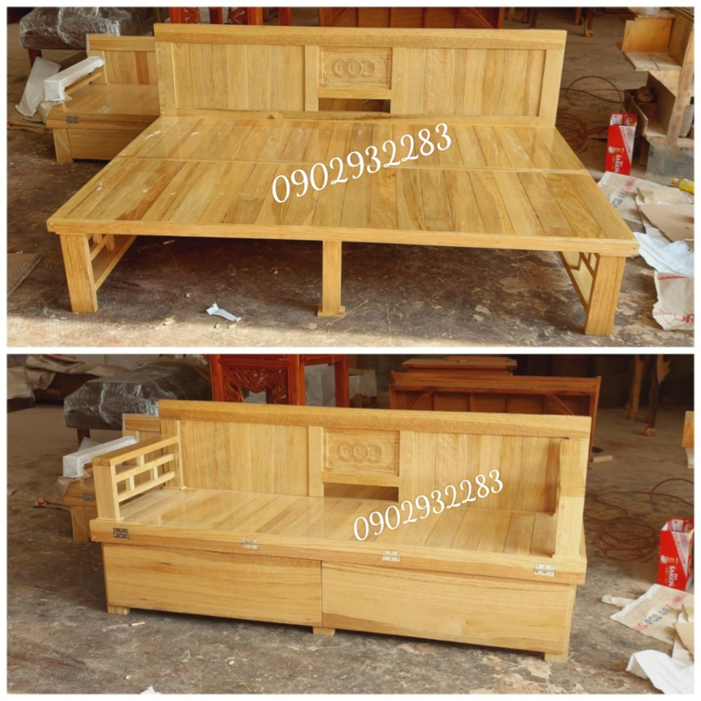 Ghế giường gấp gọn - sofa giường gấp gỗ tự nhiên cao 40 màu sáng