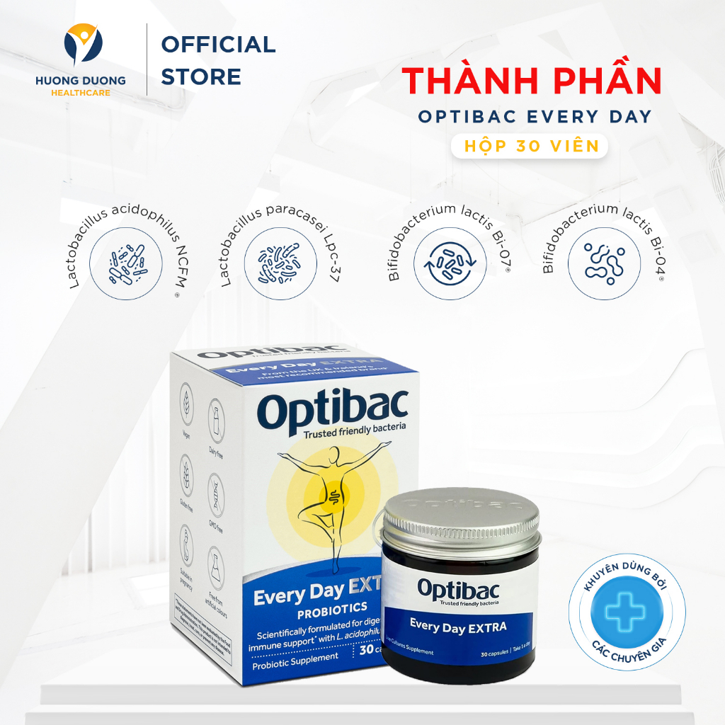 Men vi sinh Optibac Probiotics Every Day EXTRA, hỗ trợ cho đường ruột, đại tràng với 20 tỷ lợi khuẩn, Hộp 30 viên