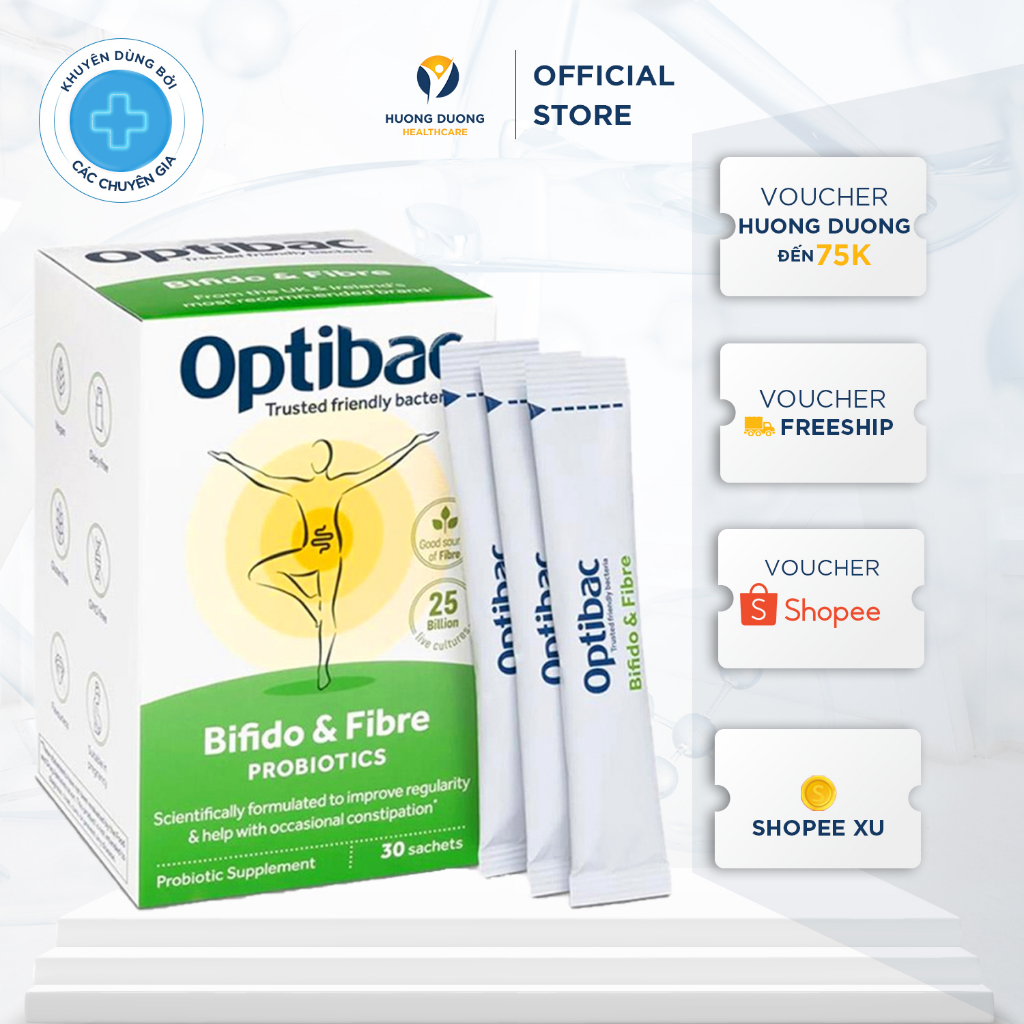 Men vi sinh Optibac Probiotics Bifido & Fibre, giảm táo bón và tăng chất xơ Hộp 30 gói