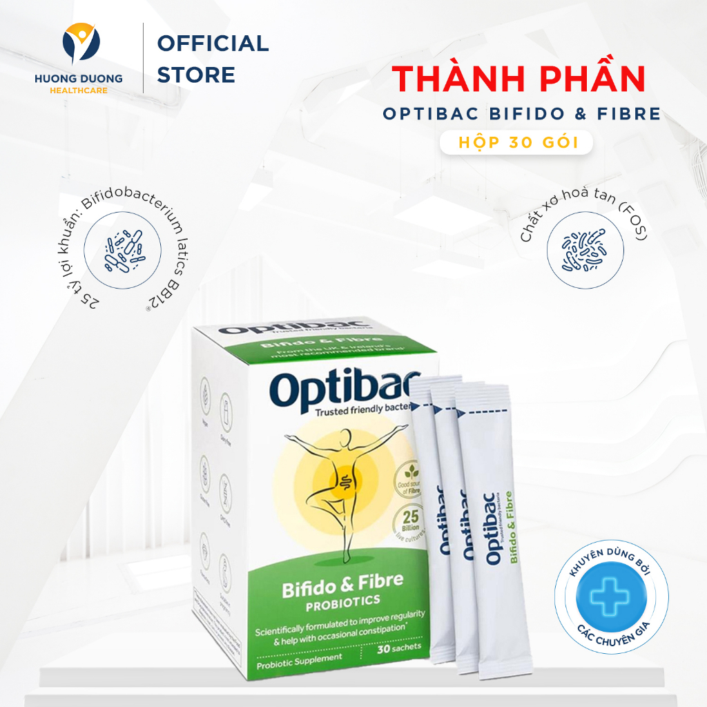 Men vi sinh Optibac Probiotics Bifido & Fibre, giảm táo bón và tăng chất xơ Hộp 30 gói