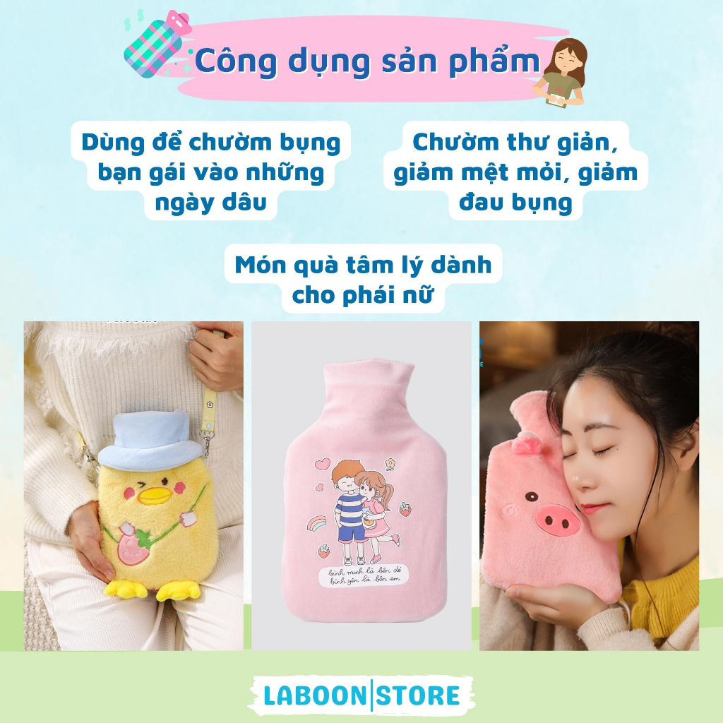 Túi chườm đa năng Laboon, phiên bản hình thỏ tím 1000ml dễ thương tiện lợi cho bạn nữ