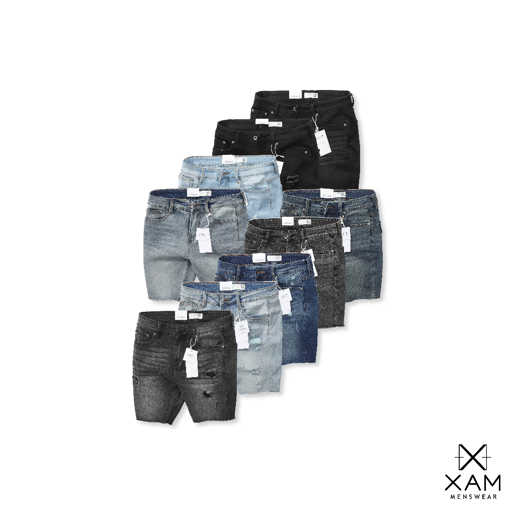 Quần short jean nam rách nhiều màu, dày dặn, co giãn tốt, phong cách bụi bặm với lai quần tưa, form slimfit ôm vừa vặn