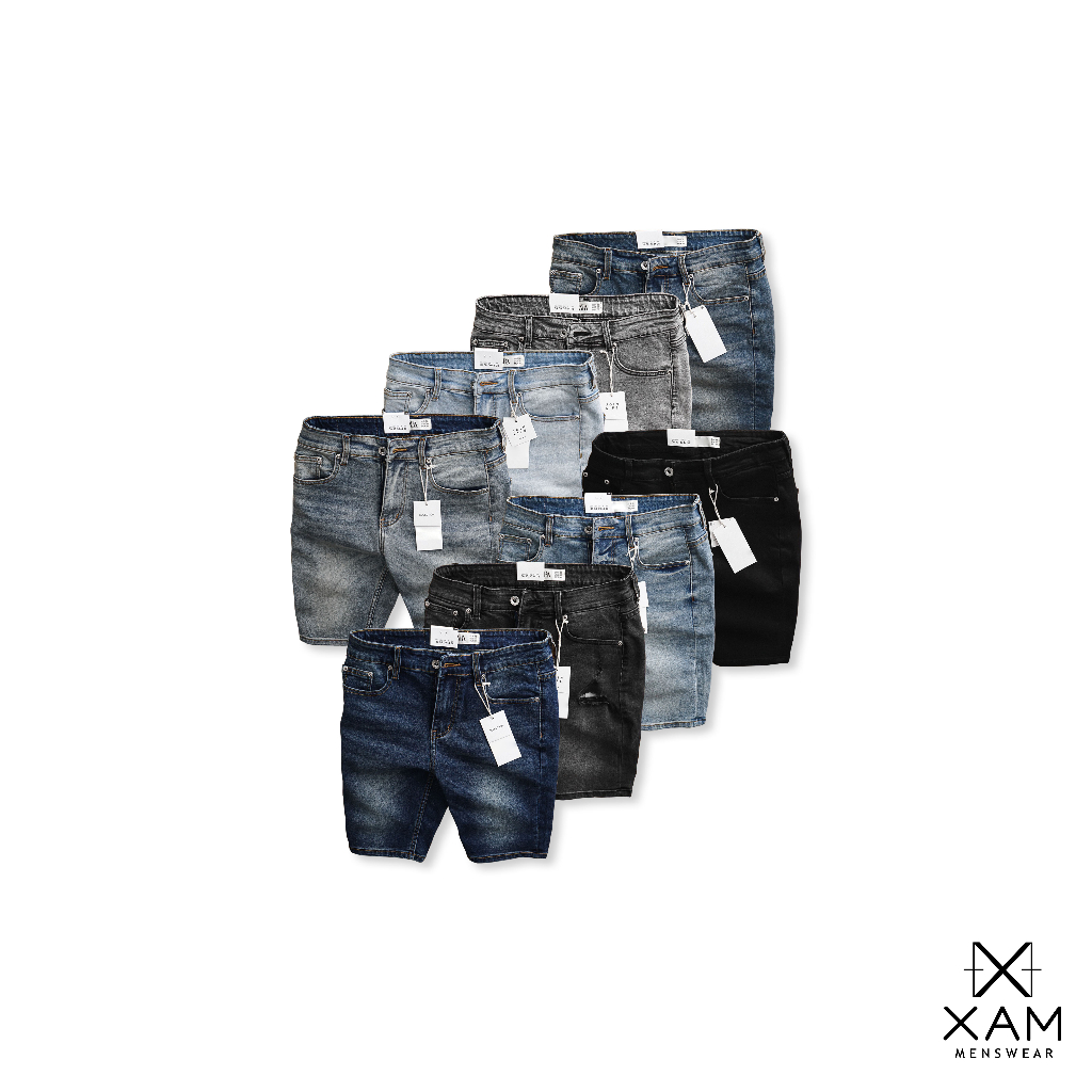 Quần short jean nam wash, rách bụi phá cách, form slim trên gối năng động, chất denim dày dặn co giãn tốt