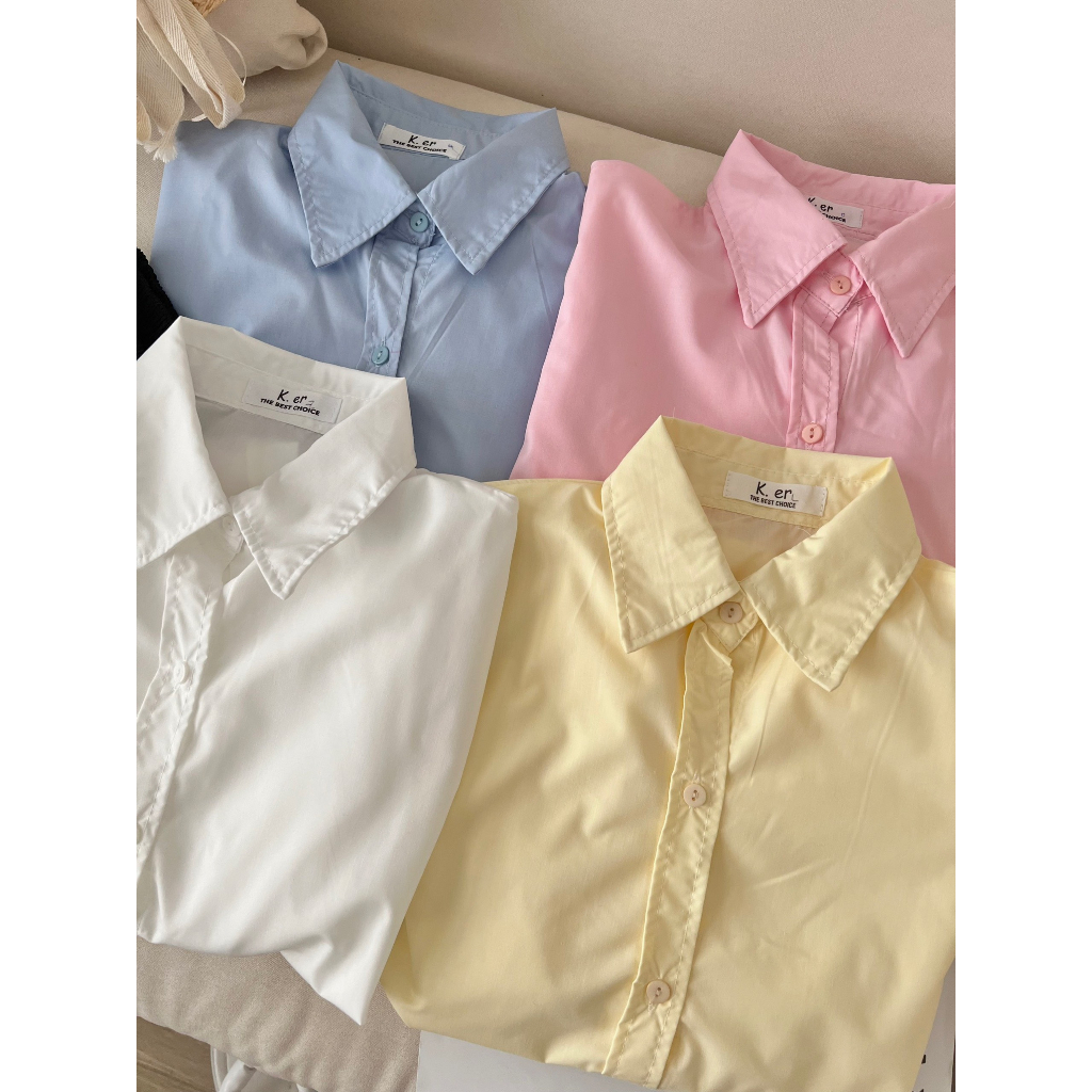 Set sơ mi nhiều màu cộc khuy eo kèm short, set sơ mi thắt eo hottrend