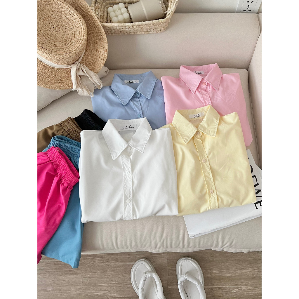 Set sơ mi nhiều màu cộc khuy eo kèm short, set sơ mi thắt eo hottrend