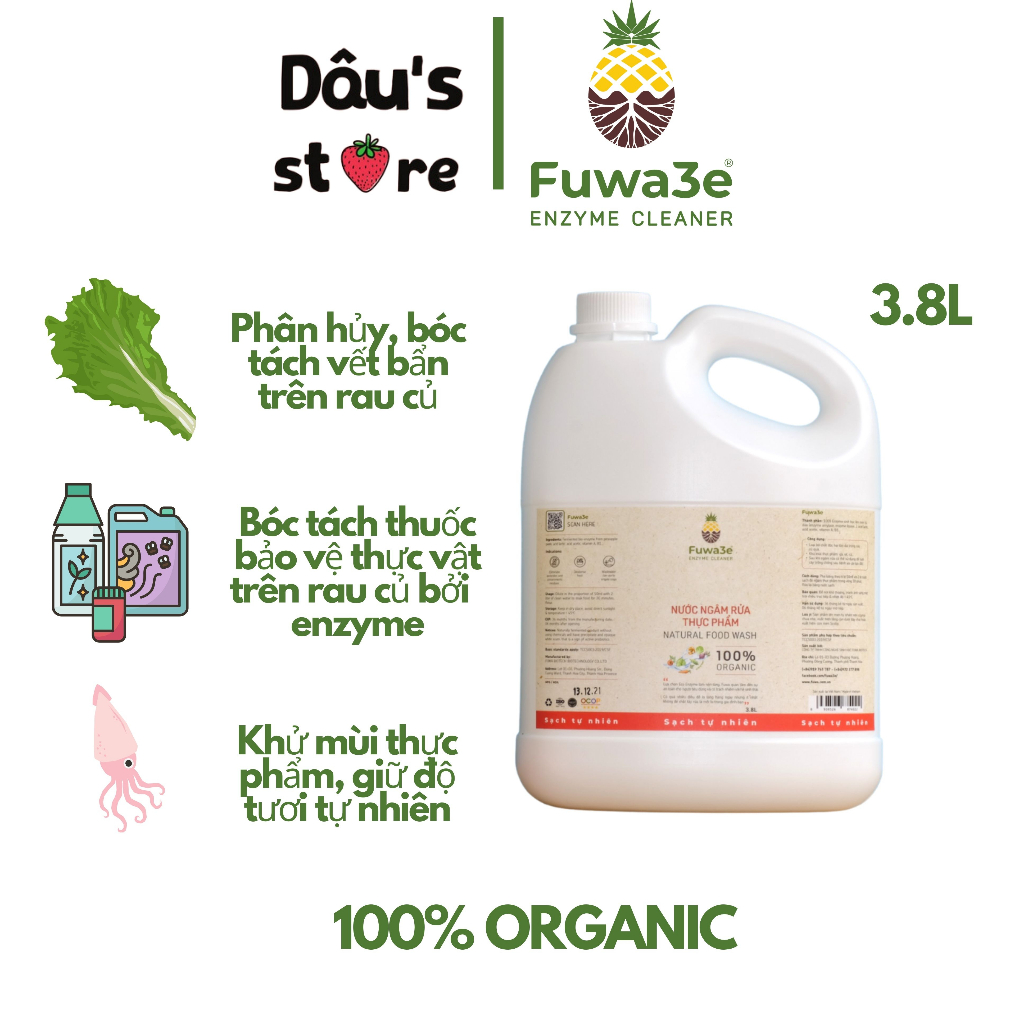 Nước ngâm rau củ quả Fuwa3e organic sinh học làm sạch thực phẩm 100% Enzyme từ dứa - Daustore