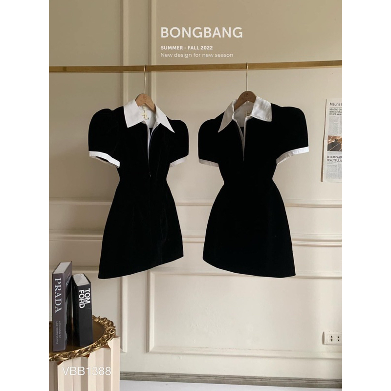 ĐẦM CHỮ A ĐEN PHỐI CỔ SƠMI TẮNG TAY BỒNG CẦU VAI