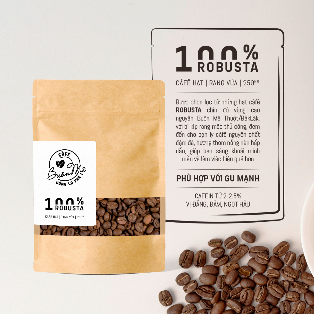 Cà phê hạt Robusta rang mộc nguyên chất 69 BUÔN MÊ 250g/500g