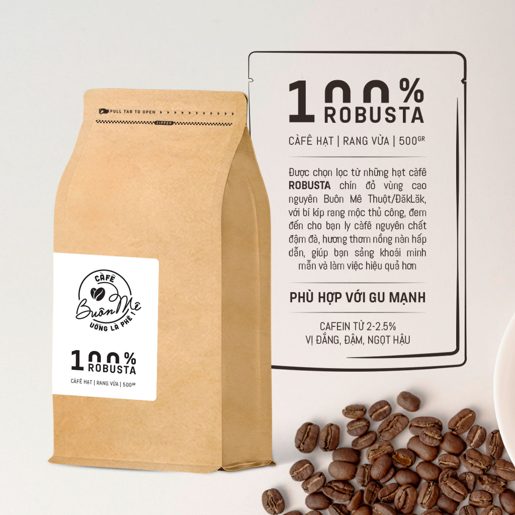 Cà phê hạt Robusta rang mộc nguyên chất 69 BUÔN MÊ 250g/500g