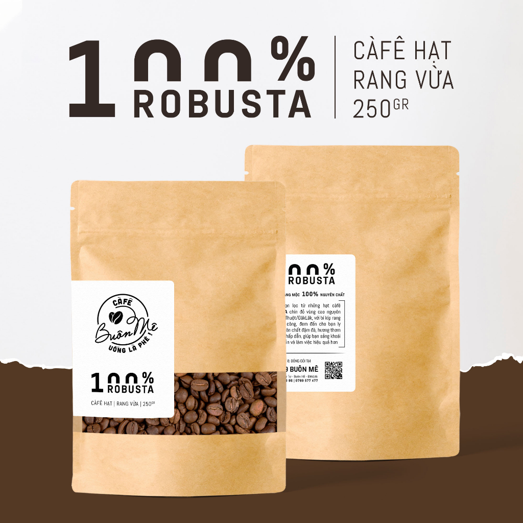 Cà phê hạt Robusta rang mộc nguyên chất 69 BUÔN MÊ 250g/500g