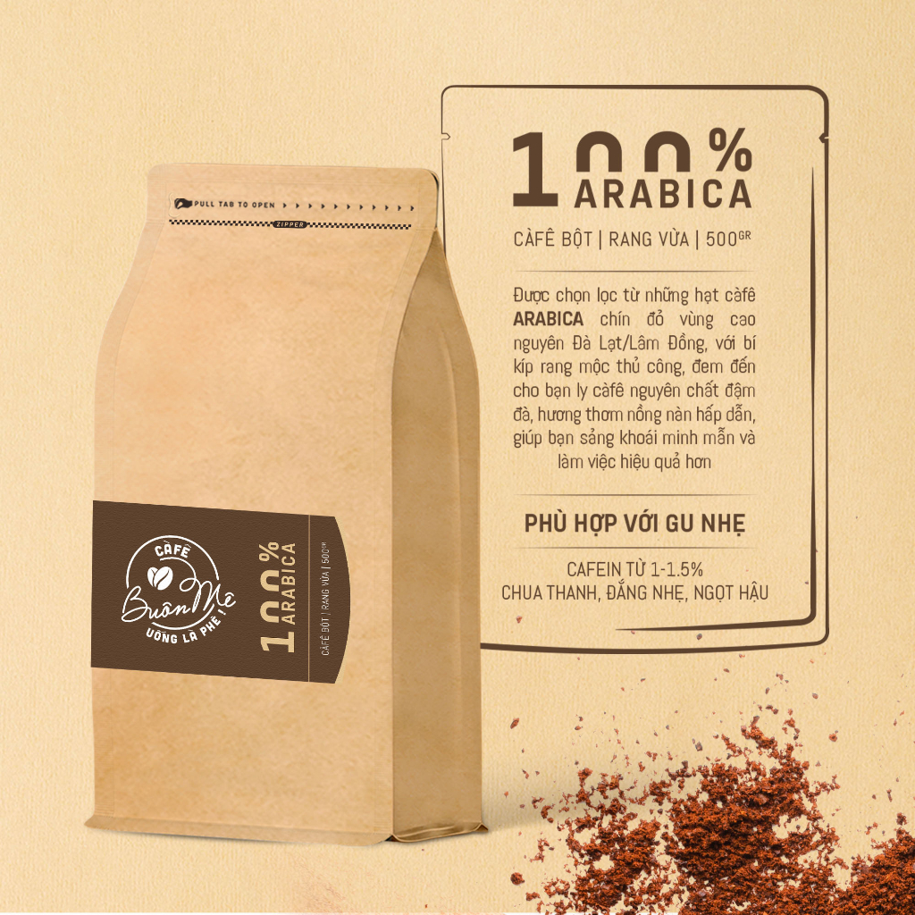 Cà phê bột Arabica rang mộc nguyên chất 69 BUÔN MÊ 250g/500g