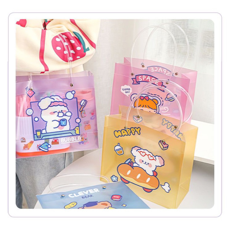 Túi đựng quà tặng, đựng đồ, bánh kẹo, túi đa năng hình gấu, thỏ dễ thương chất liệu nhựa có thể tái sử dụng nhiều lần