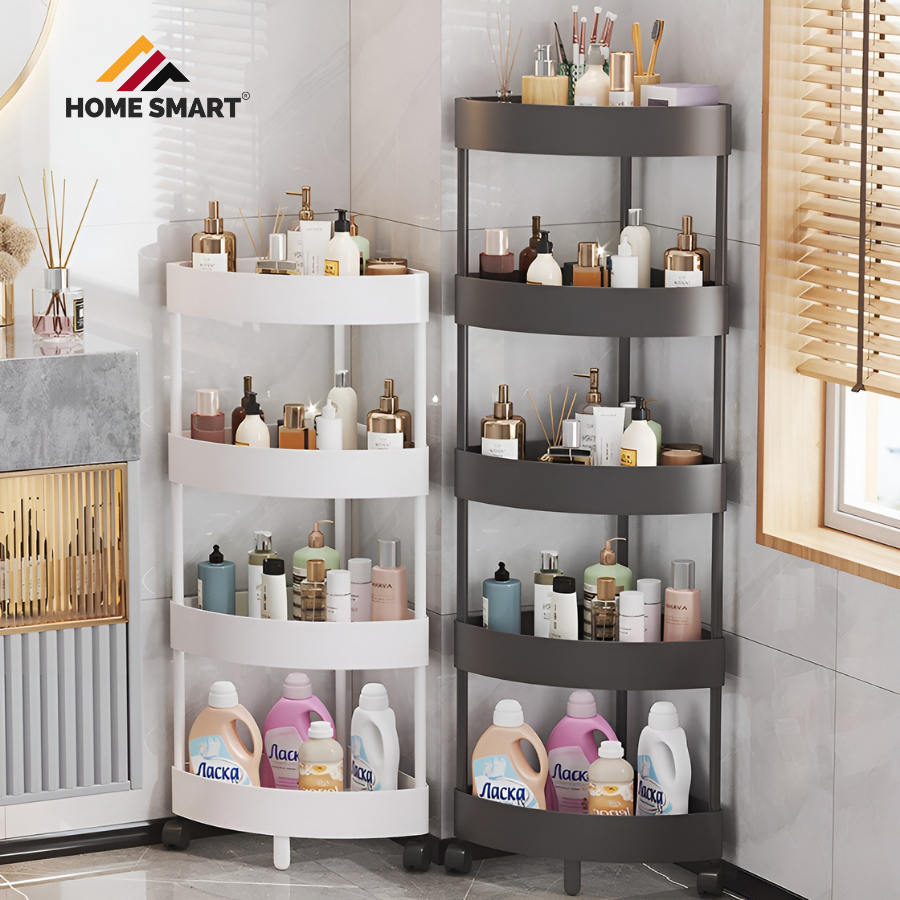 Kệ Nhà Tắm Đa Năng 3 Tầng 4 Tầng Khung Kim Loại Chịu Lực Chống Gỉ, Kệ Tam Giác Góc Tường Để Đồ Nhiều Tầng Có Bánh Xe