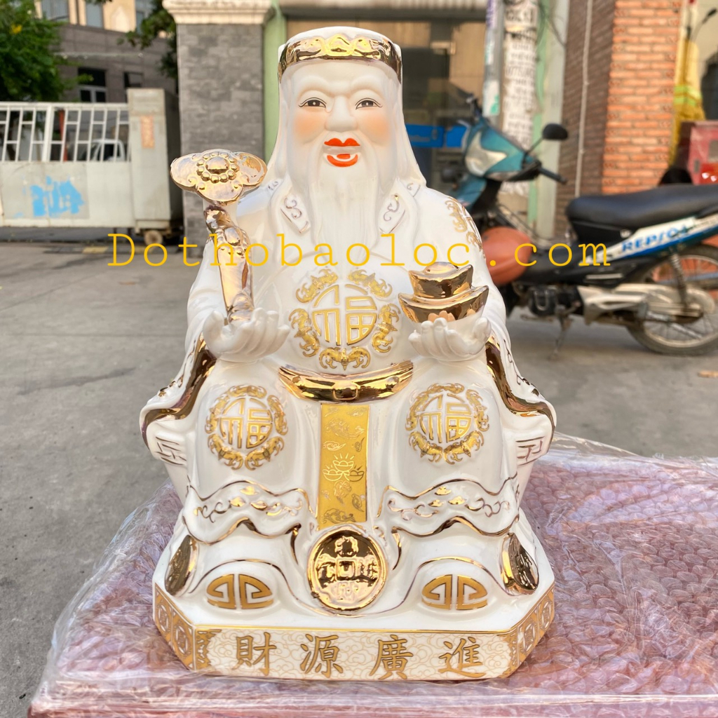 Tượng Thần Tài Thổ Địa sứ  cao cấp cao 28cm – Trắng