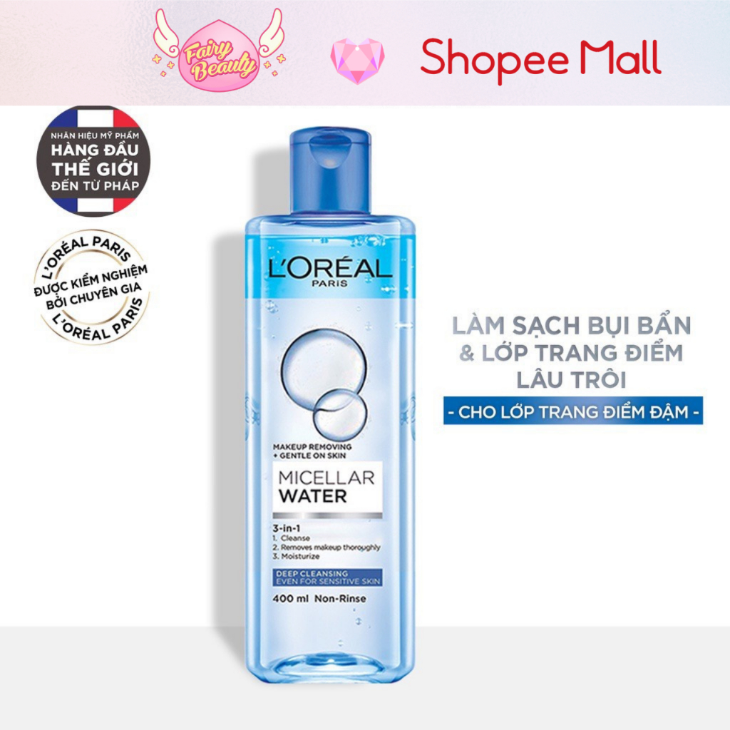 [L'OREAL PARIS] Nước Tẩy Trang Cho Trang Điểm Đậm Giúp Sạch Sâu Tối Ưu Micellar Water 3-in-1 Deep Cleansing 400/95ml