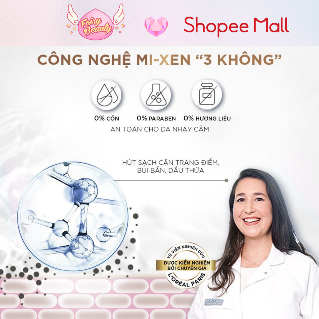 [L'OREAL PARIS] Nước Tẩy Trang Cho Trang Điểm Đậm Giúp Sạch Sâu Tối Ưu Micellar Water 3-in-1 Deep Cleansing 400/95ml