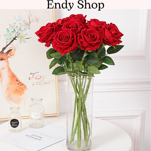 Hoa hồng nhung giả, Combo 5 bông hồng trang trí nhà cửa, phụ kiện chụp ảnh, decor phòng - Endy Shop