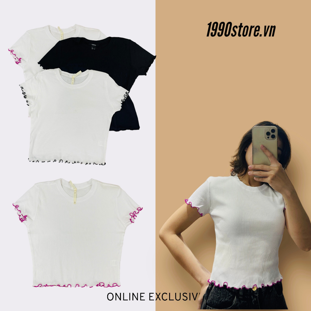 Áo thun trơn cuốn biên tay và lai 2 màu trắng và đen vnxk
