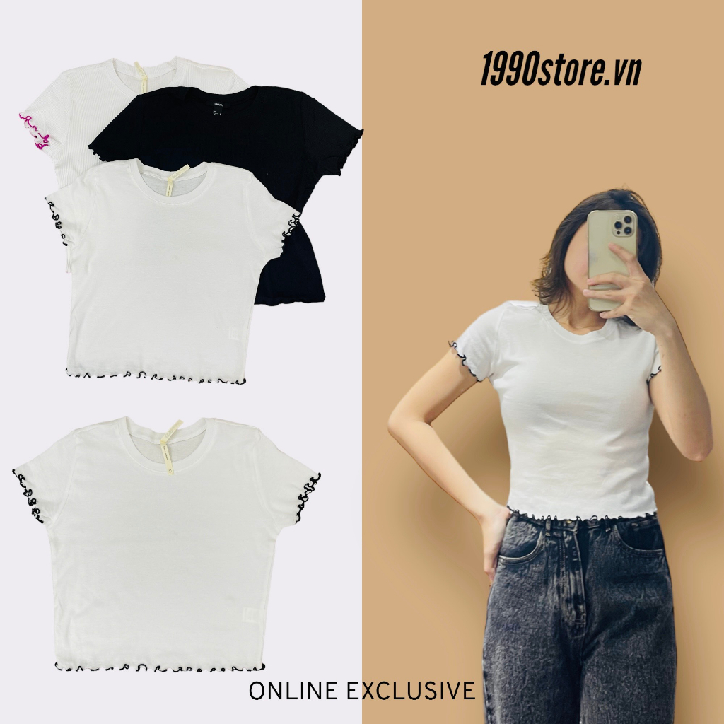 Áo thun trơn cuốn biên tay và lai 2 màu trắng và đen vnxk