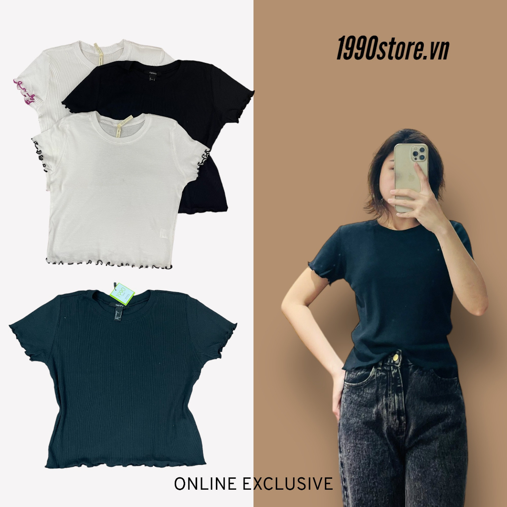 Áo thun trơn cuốn biên tay và lai 2 màu trắng và đen vnxk