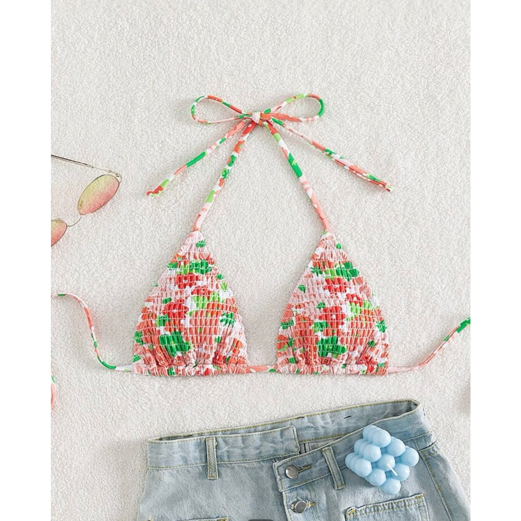 Áo Tops Bikini Nữ Lộ Lưng Buộc lại Thêu Smock Hoa