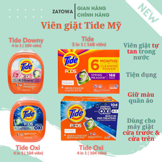  Viên giặt quần áo Tide Mỹ Pods 3 in 1 thùng 168 viên bỏ thẳng vào máy giặt rất sạch thơm tự tan trong nước tiết kiệm 