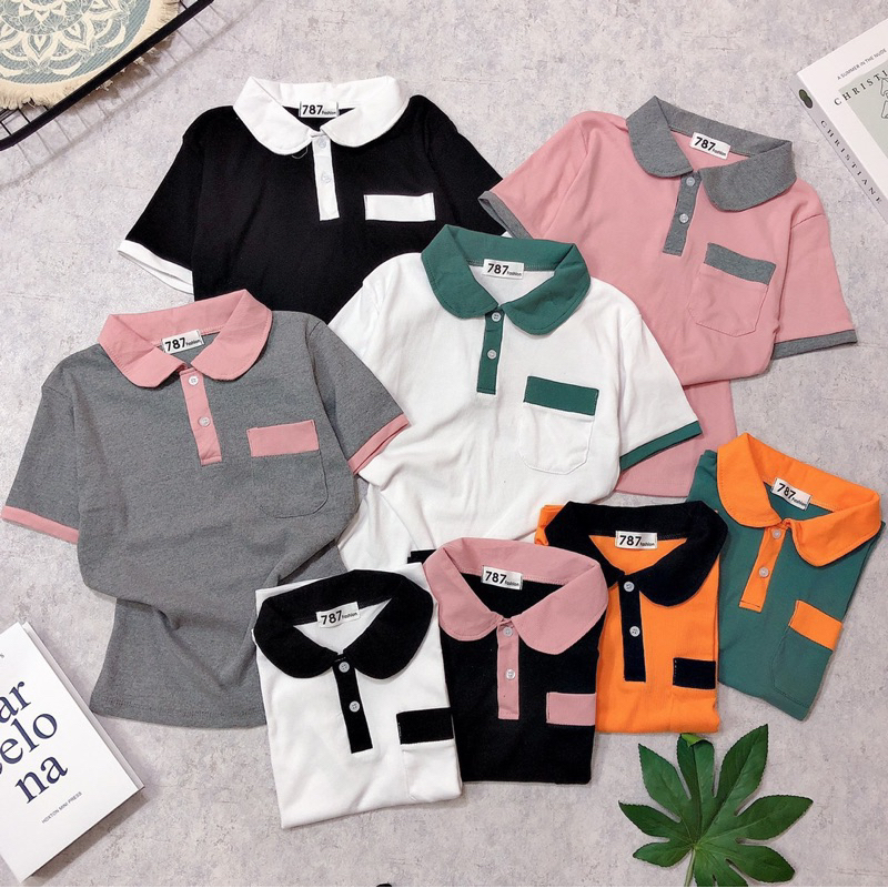 ❌Áo polo thun gân phối cổ tròn có túi mẫu mới nhà e siêu xinh luôn ạ đi  dạo đi chơi đi chơi đều đều đẹp
