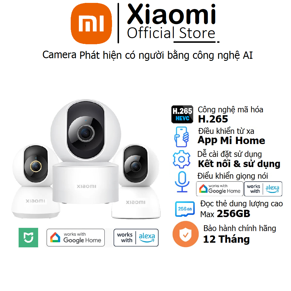 Camera quan sát Xiaomi Chuẩn nén H.265, Xoay 360,Hồng ngoại nhìn đêm, Theo dõi con người, Bản quốc tế - Hàng chính hãng