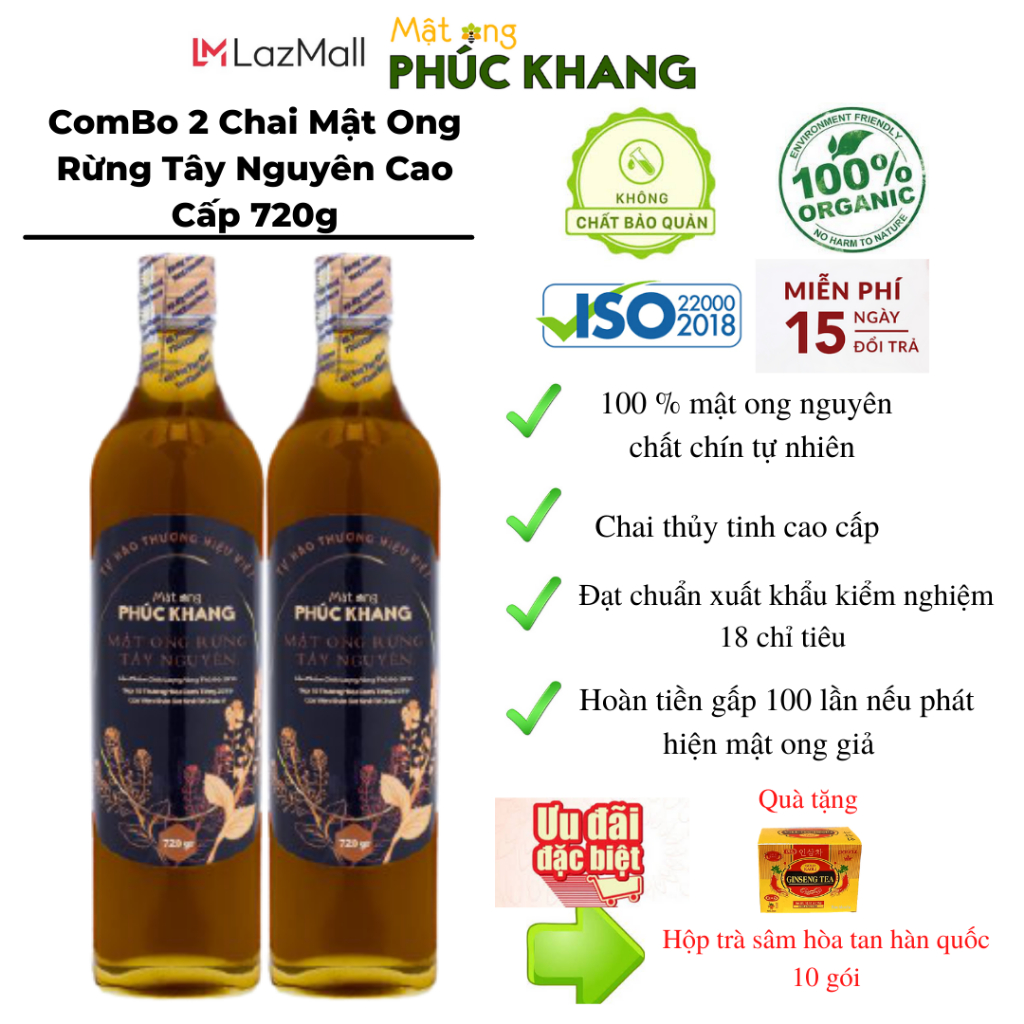 Combo 2 Chai Mật Ong Rừng Tây Nguyên Phúc Khang 720g/chai