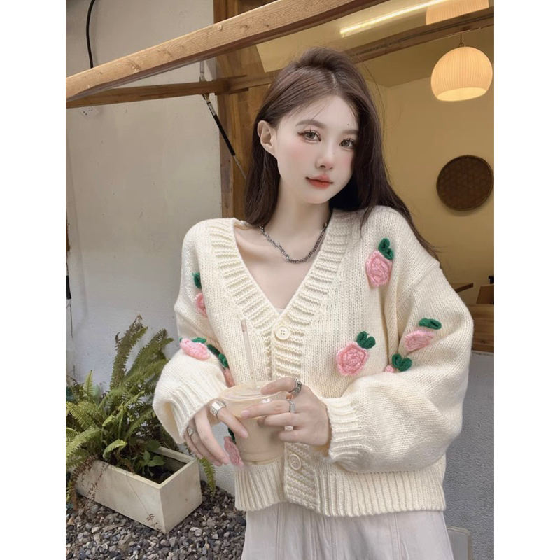 áo len hoa thêu nổi chuẩn l1