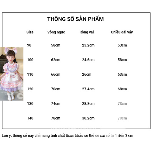 Bộ váy công chúa Lolita màu hồng tím cho bé gái+tặng băng đô như hình
