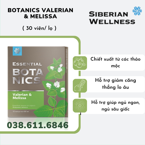 [Hỗ trợ giấc ngủ] Thực phẩm bảo vệ sức khỏe Essential Botanics Valerian & Melissa – 30 viên/hộp
