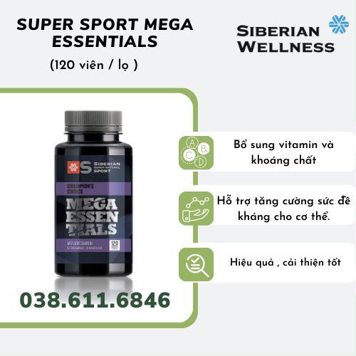 [Mega essential thể thao] Siberian Super Natural Sport Mega Essentials – 120 viên/lọ