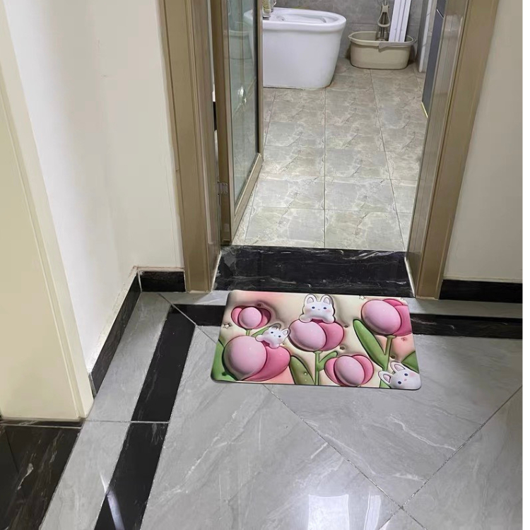 Thảm lau chân 3D chống trượt siêu thấm hút, thảm chùi nhà tắm, nhà bếp đáng yêu