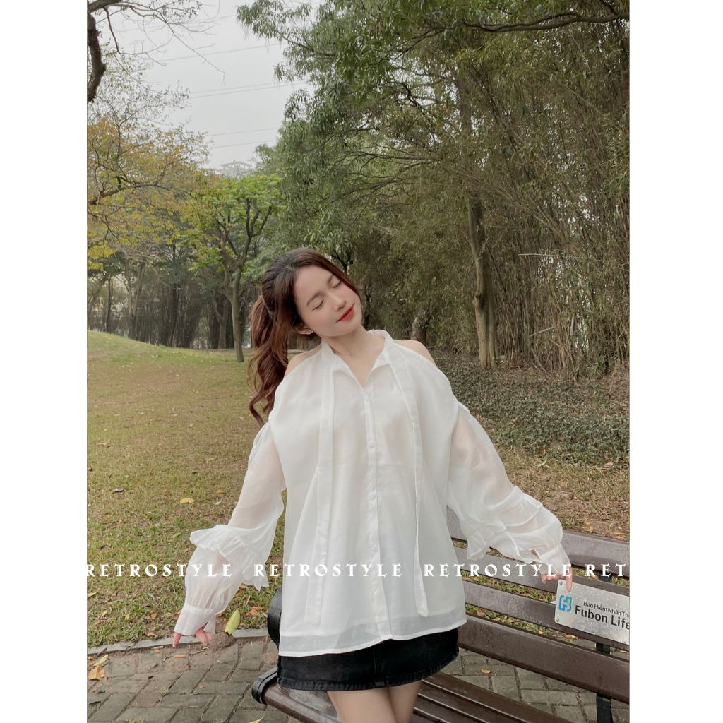 Áo sơ mi tay bồng khoét vai - Retrostyle - Ao1255