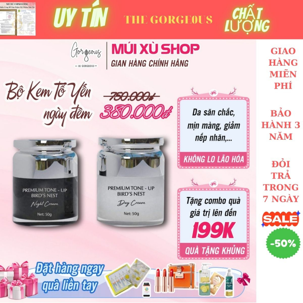 KEM YẾN MÚI XÙ, KEM NGÀY VÀ ĐÊM Gogerous dưỡng da chuyên sâu, giảm thâm nám 2 hộp lớn 50g