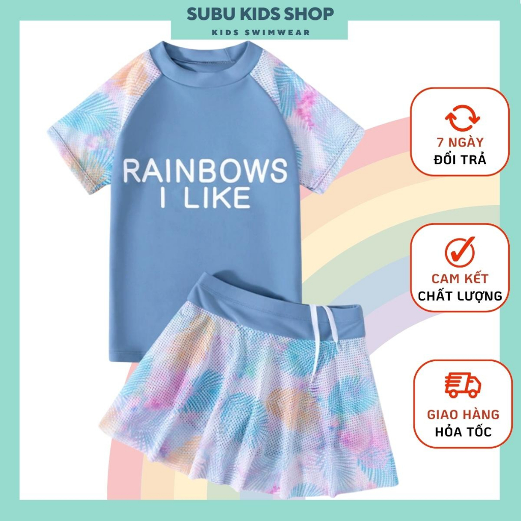 Đồ bơi bé gái, sét bơi cho bé gái áo rời chân váy kèm quần đùi trong màu sắc tươi sáng Rainbows I Like