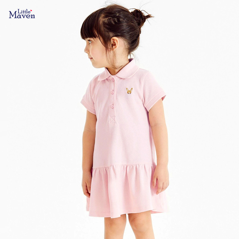 Váy polo Little Maven bé gái hồng thỏ 02