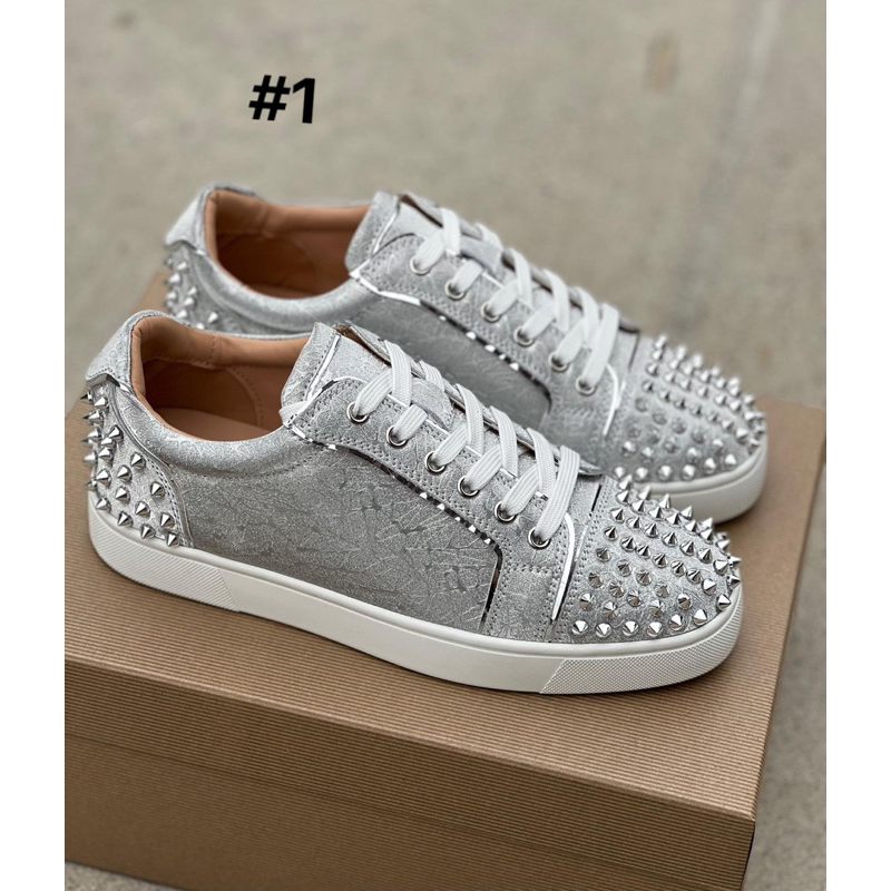 - Sneaker Louboutin - Đính Hạt Cườm Gót Đỏ Full Box Hàng Loại 1
