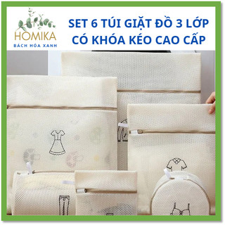 📣SALE❤️Set 6 Túi Lưới Giặt Đồ Máy Giặt Cao Cấp 2 Lớp Có Khóa Kéo Tiện Dụng - HOMIKA