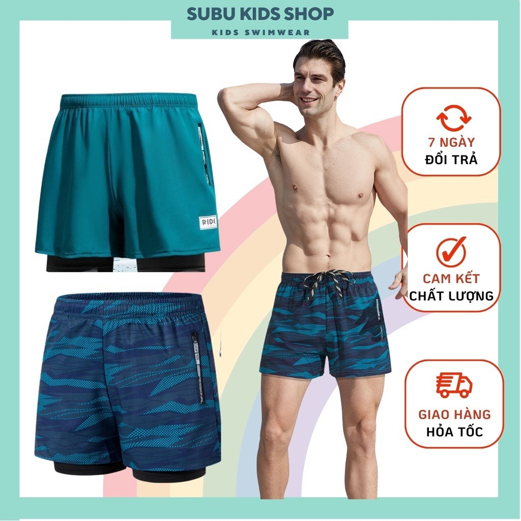 Quần bơi nam lửng thể thao, quần bơi nam 2 lớp đi bơi đi biển tự tin và thoải mái vận động