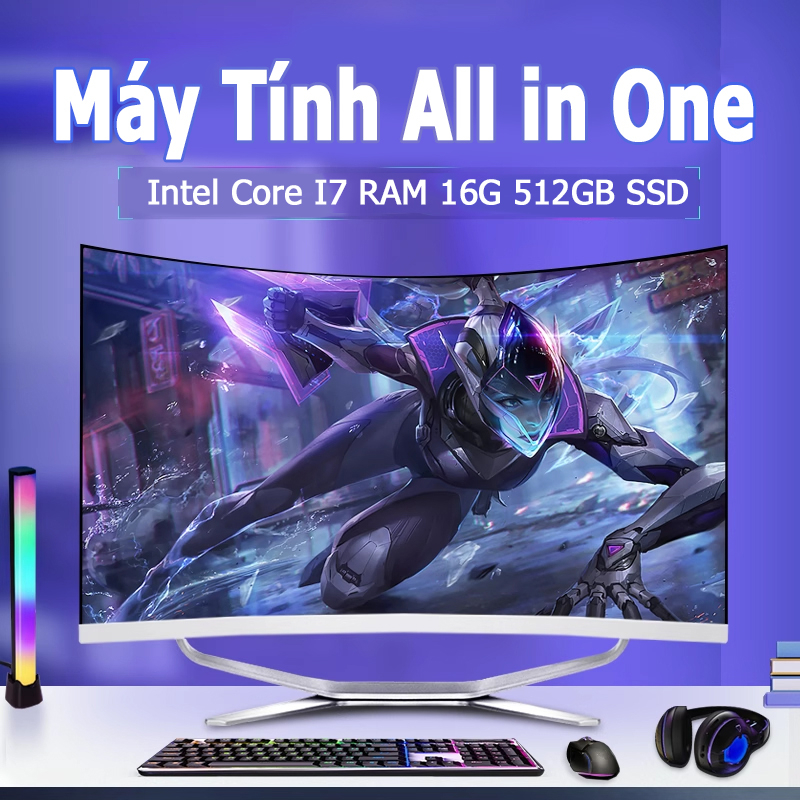 PC Gaming Full Bộ I7 Máy tính All in One Màn Hình Cong Computer 16GB 512GB Desktop Bàn Phím Và Chuột Không Dây Miễn Phí